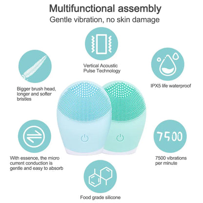 Electric Silicone Facial Cleansing Brush - Deep Pore Cleaning and Facial Massager